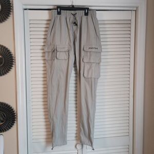 PRSTGE Men's Pants Size Large Beige Cargo Jogger Pants Stretch Waist Skinny